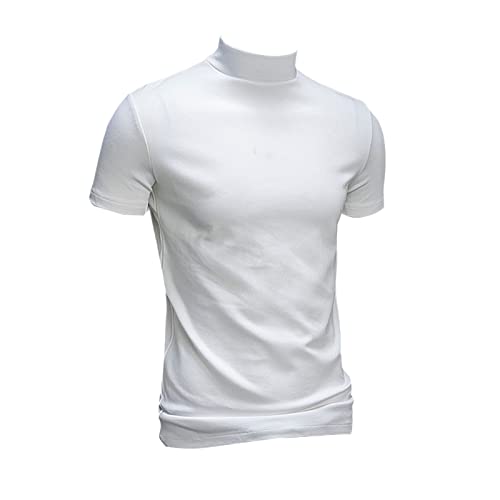 T-shirt tendance à col roulé blanc XL en coton uni pour homme