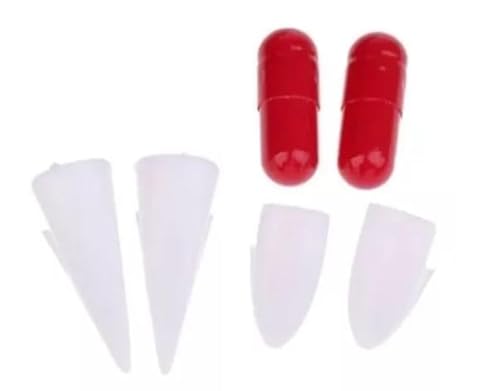 Kit dentes de vampiro + cápsula de sangue falso fantasia