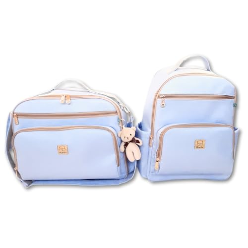 Kit Bolsa Mala Maternidade Bebe Enxoval Grande + Mochila + Trocador - Linha Austin (Azul)