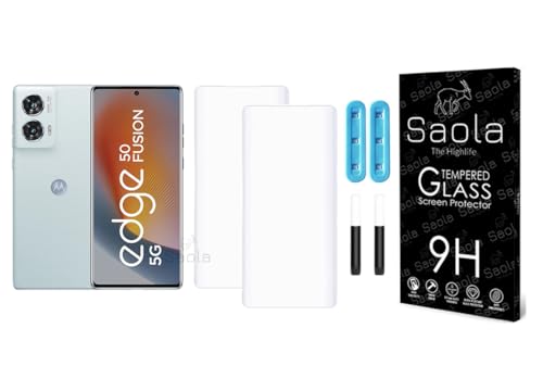 Image of Saola 2-Pack UV Curved Tempered Glass for Motorola Edge 50 Fusion | 9H Hardness | Edge-to-Edge Full Screen | UV Light Installation | Scratch Resistant | Case Friendly Screen Protector. (6.7 Inches)