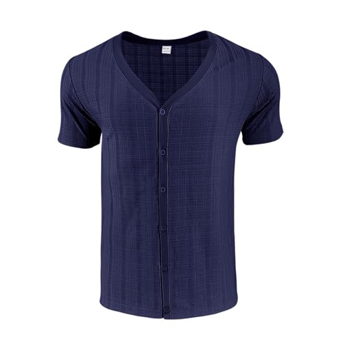 Men Viscose Pajama Top Button Up for Sleep, or Casual V Neck Short Sleeve, Breathable Summer Cardigan Style2