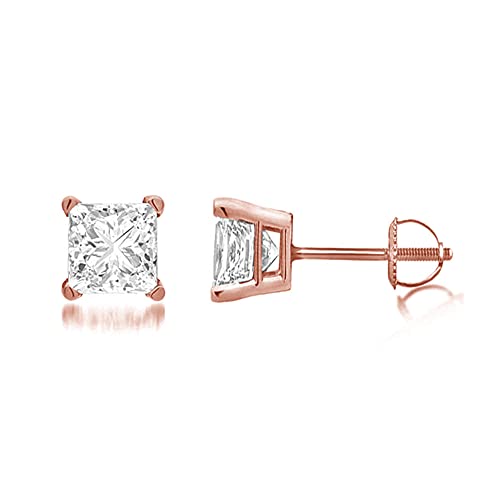 14Kt Gold Princess & Round Diamond Accent Earrings (Diamond Quality Ij-I3) By La4Ve Diamonds Stud Earrings For Women,Kids And Babies | Gift Box Included (Princess-Shape, Rose-Gold) #TOP3