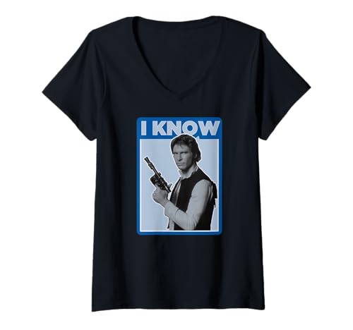 T-shirt Star Wars Han Solo col V pour femme noir en coton coupe ajustée