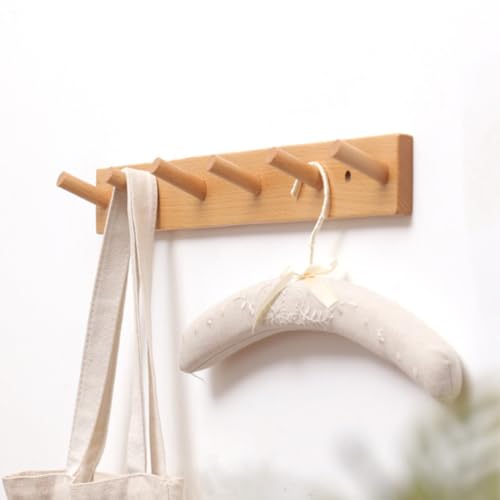 Perchero de madera con estructura simple y fácil instalación de 6 ganchos 8