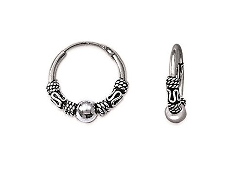 Boucles d'Oreilles Créoles de Bali en argent 925/000 - Diametre 14 mm