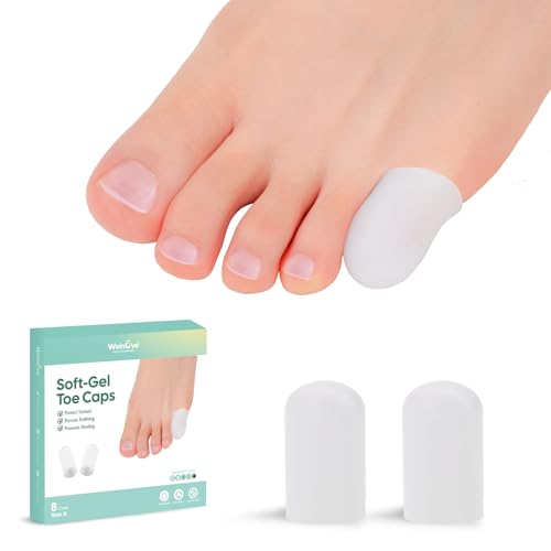 Welnove Gel Toe Cap and Protector - Silicone Toe Covers - Toe Cushions for Pain Relief, Missing or Ingrown Toenails, Corns, Calluses, Blisters (8 Small, White)