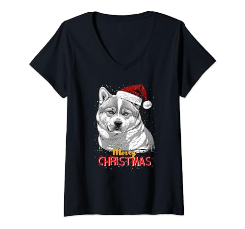 Akita Inu - Gorro de Papá Noel, diseño de perro de Navidad Camiseta Cuello V