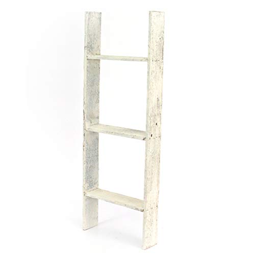 Throw Blanket Ladder – Fully Assembled Reclaimed Wood – Rustic Decorative Ladder for Towels, Quilts – Perfect Farmhouse Decor for Bathroom, Porch, or Living Room,3-Foot White