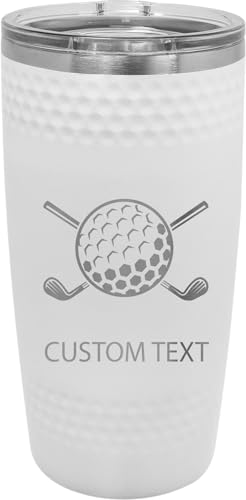 Customgiftsnow Golf Laser Engraved Textured Stainless Steel Double-Wall Insulated Tumbler 20-Ounce Travel Coffee Mug Customizable, White