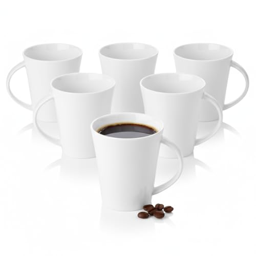 Wilmax - Tasses à thé et à café - Lot de 6-380 ml - Tasse à café en porcelaine - Lot pour thé, cappuccino - porcelaine - Blanc