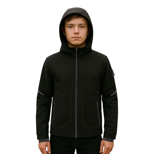 ALPINE NORTH Tofino Jr. Kids Softshell Jacket With Hood - Spring and Fall Water Resistant Rain Coat For Boys and Girls