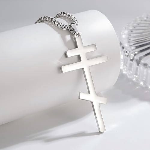 Orthodox stainless steel cross necklace for men and women, simple and retro silver glossy titanium steel cross pendant3
