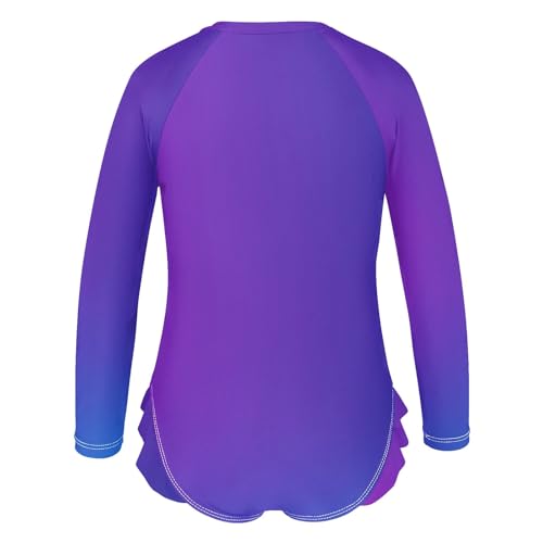 CHIFIGNO Long Sleeve Girls Swimsuit One Piece Gradient Purple Blue Long Sleeve Bathing Suit for Girls 3T3