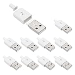 sourcing map 10Pcs USB 2.0 Type A Male Plug Connector, 4 Pin Solder Terminal with 3mm Cable Hole for DIY Cable Repair Kit, Power Supply, Microcontroller Projects, White, 36.5x14.8mm