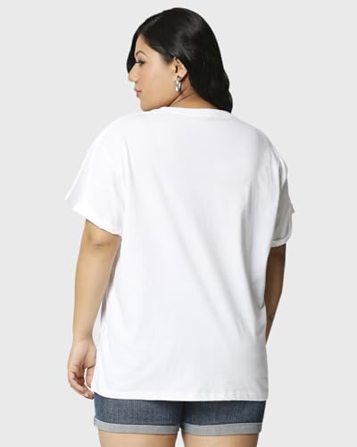 Image of Bewakoof Women's Cotton Graphic Print Relaxed Fit Round Neck Plus Size T-Shirt