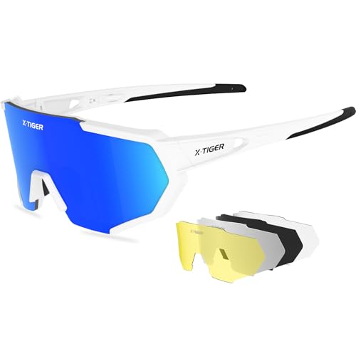 Image of X-TIGER Polarized Sports Sunglasses with 5 Interchangeable Lenses,Mens Womens Cycling Bike Glasses,Baseball Running Fishing