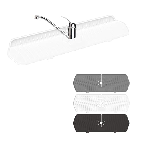 Image of Faucet Guard - 90 Foldable Draining Mat for Kitchen Sink with 2 Drain Ports, White, 17.7 inch*5.66 inch