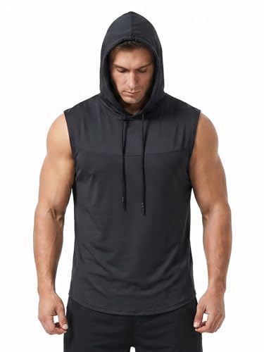 Image of Flyplus Sleeveless Hoodies for Men, Quick Dry Ice Cooling Loose Fit Hooded Vest with Oversized Armholes & Curved Hem, Breathable Summer Workout Gym Top Grey