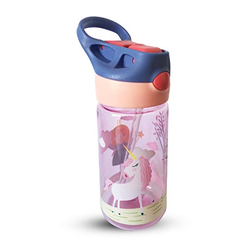 AMTBABY Botella de Tritan reutilizable con sistema antigoteo de 450ml. Facil Apertura. Sin BPA para uso diario y aprendizaje de Bebes y Niños.