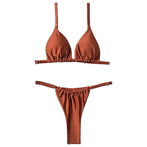 Silkglory damski zestaw bikini, trójkąt, seksowne stringi, bikini, jednolite, brokatowe, zakrzywione