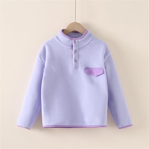 Kids Fall Winter Sweatshirt with Pockets Hooded Sweatshirts Cute Fleece Quarter Button Pullover Coats 5-15Years4