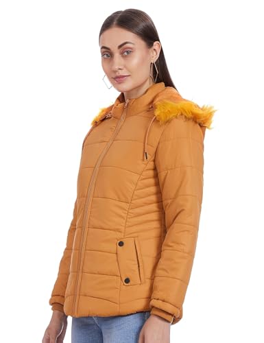 Image of Qube By Fort Collins Women's Medium-Length Bomber Jacket with Detachable Hood Stylish Winterwear for All-Day Comfort |Material: Nylon