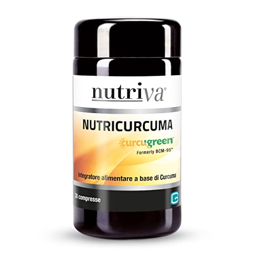 Nutriva Nutricurcuma, Integratore Alimentare A Base Di Curcuma. Antiossidante Forte, Contrasta I Radicali Liberi. 30 Compresse. Vegano. C2P® Tech