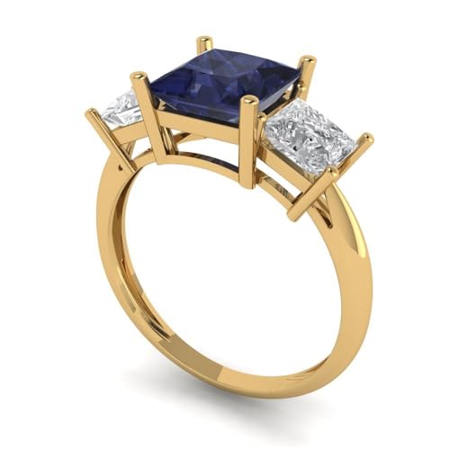 Clara Pucci 2.5 tcw Princess Cut Engagement Ring for Women, 14K Solid Gold, Yellow Gold, Three-Stone Simulated Blue Sapphire Bridal Anniversary Promise Ring2