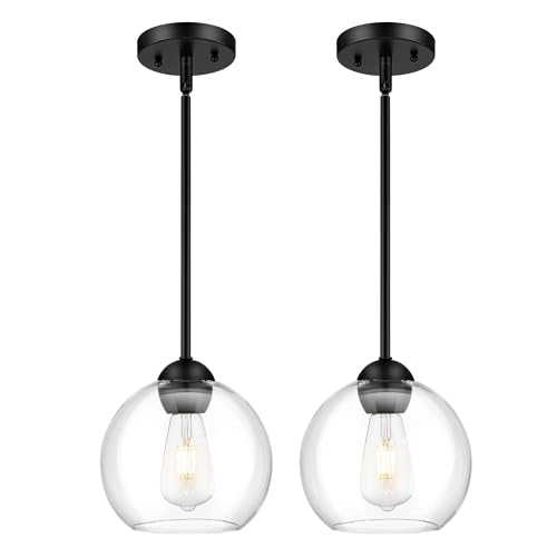 Emak 8 Inch Globe Pendant Lights Kitchen Island, Modern Black
