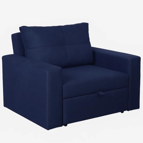 Image of CASASTYLE Seria 1 Seater Pull-Out Premium Fabric Sofa Cum Bed Sofa Set for Living Room (Blue Fabric)