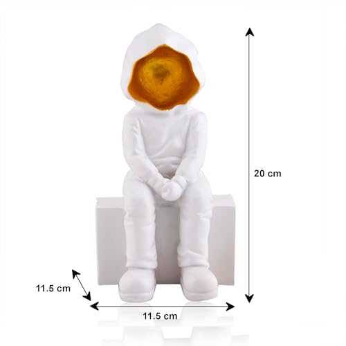 Image of Xtore Modern Abstract White and Gold Figurine | Resin Home Decor Accent | Unique Art Piece for Living Room, Office, or Gallery | Contemporary and Thought - Provoking Design