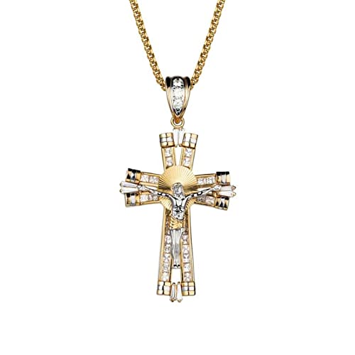 Exquisite Fashion Gold Cross Necklace Charm Luxury Set Zircon Crystal Jesus Cross Pendant Religious Jewelry Party Accessories 1Pcs