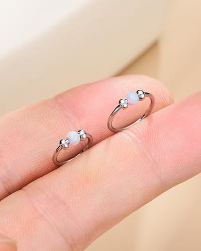 Jewseen Helix Earring Opal Nose Hoops Stainless Steel Septum Rings 2PCS Cartilage Earrings 18G Daith Tragus Earrings 7mm - Image 4