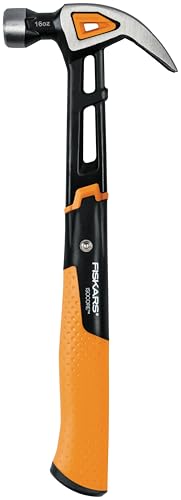 Fiskars Universalhammer IsoCore M mit gebogener Klaue, Länge: 34 cm, Gewicht: 884 g, Schwarz/Orange, 1027202
