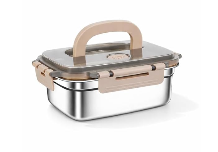 Image of Stainless Steel Lunch Box 1200ml with Handle, Airtight Leakproof Food Storage Container for Office, Travel, Meal Prep, Curry, Rice, Snacks & Kitchen Use