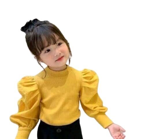 Elegant Long Sleeve Puff Kids Top – Soft Solid Daily Style-picture-30