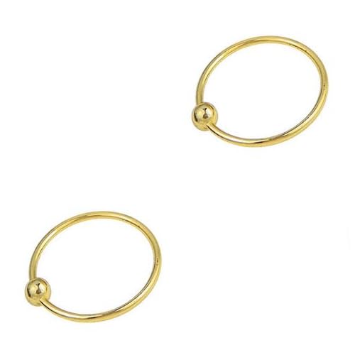 2 aros nariz grandes dorados iguales, muy finos con bola de cierre, plata de ley 925, 9mm diámetro interior, 0,6mm grosor.