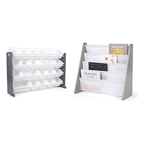 Humble Crew Extra-Large Kid's Toy Organizer, 20 Storage Bins, Universal, Grey/White & Crew Kids Book Rack Storage Bookshelf, Grey/White #TOP20