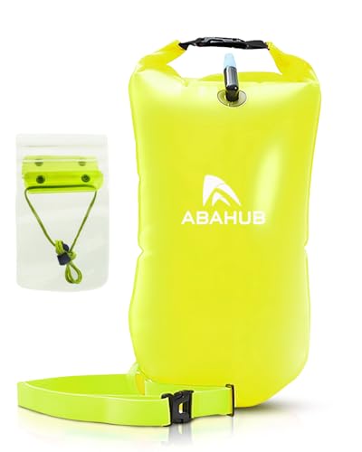 Abahub Schwimmboje mit Trockensack Aufblasbar Wasserdicht Dry Bag Schwimmhilfe Boje mit Alarmpfeife wasserdichte Handytasche für Schwimmer Pull Buoy Erwachsene in Freiwasser Open Water Pool 15L