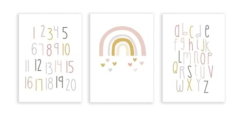 Affiches sur toile alphabet et chiffres déco murale arc-en-ciel salle de jeux