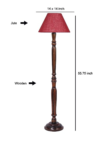 Image of Devansh Maroon Jute Conical Wooden Floor lamp -26
