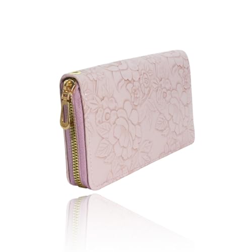 Ladies' floral embossed wallet, with zipper, detachable wristband, large-capacity phone case, compact clutch, 7.67 x 3.93 inches, light purple2