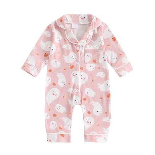 Image of Balaflyie Baby Girl Button Down Pajamas Romper One-Piece Jumpsuit Long Sleeve Sleeper Infant Sleepwear
