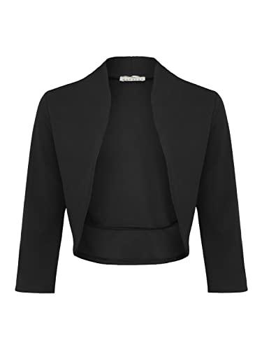 DANAEST Damen Bolero Festlich Strickjacke Elegant Schulterjacke 3/4 Ärmel Kurz Top (708), Grösse:M, Farbe:Schwarz