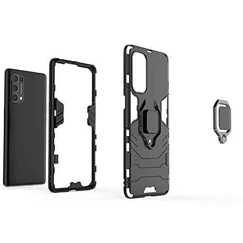 Image of WOW IMAGINE Shock Proof Back Case Mobile Cover for Oppo Reno 5 Pro | Back Cover Case (Tough Armor | Hybrid PC + TPU | Ring Holder & in-Built Kickstand | Black)