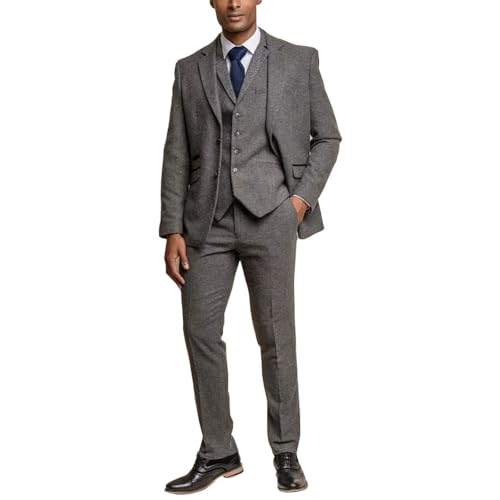 Premium Mens Herringbone Tweed Slim Fit Suit Set Prom Wedding Groom Tuxedo for Fall Wedding