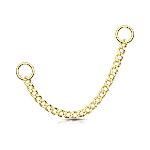 OUFER 14K Gold Earrings, Convertible Dangle Chain for Double Piercings, Drop Dangle Earrings Single Chain 20mm