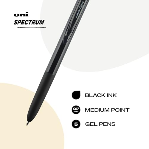 Image of uniball Spectrum Retractable Gel Pens, Medium Point (0.7mm), Black Ink, 5 Pack