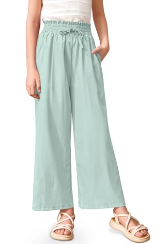 Image of Girls Summer Floral Wide Leg Pants High Waisted Flowy Dress Trousers with Pockets for School Lounge Beach 5-14 Years