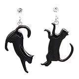 miwaki 樹脂イヤリング 猫 桜 モチーフ エポ エナメル レディース アクセサリー 日本製 金属アレルギー対応 acc22 のび 黒 E